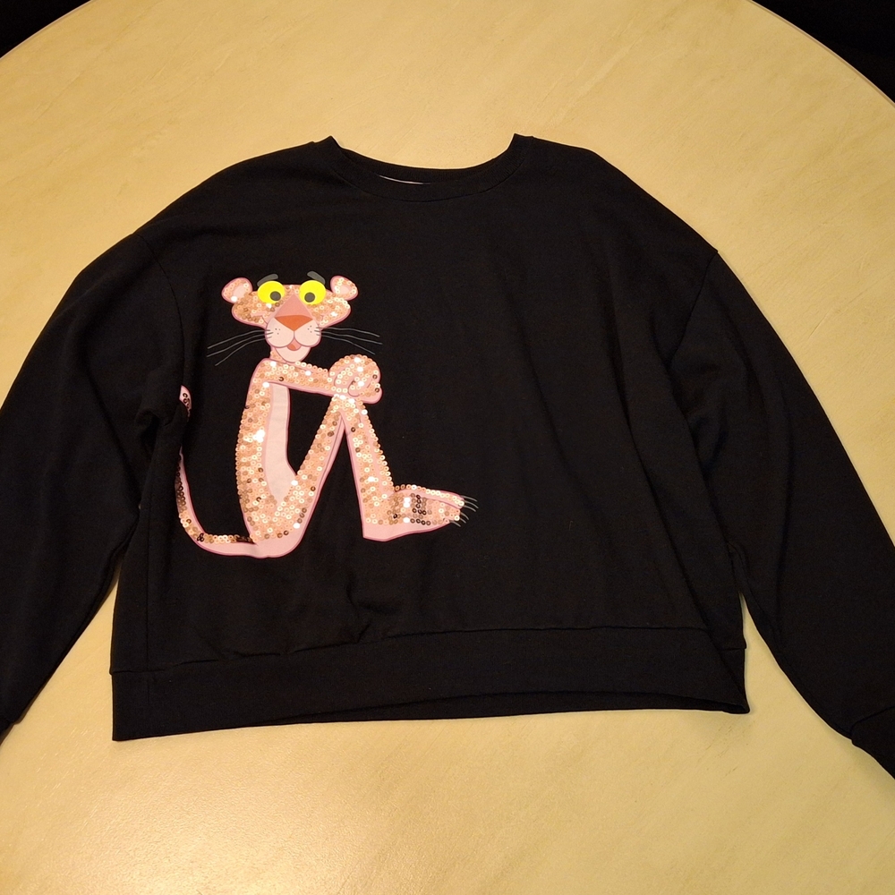 Black Sweatshirt with Pink Panther Design
